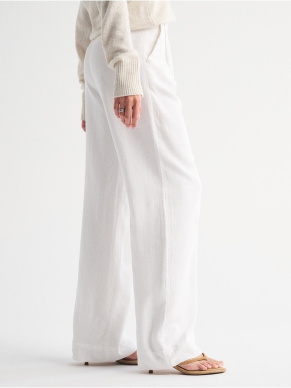 Abercrombie & Fitch Sloane Linen-Blend Tailored Wide Leg Pant White Size XS - Picture 2 of 13